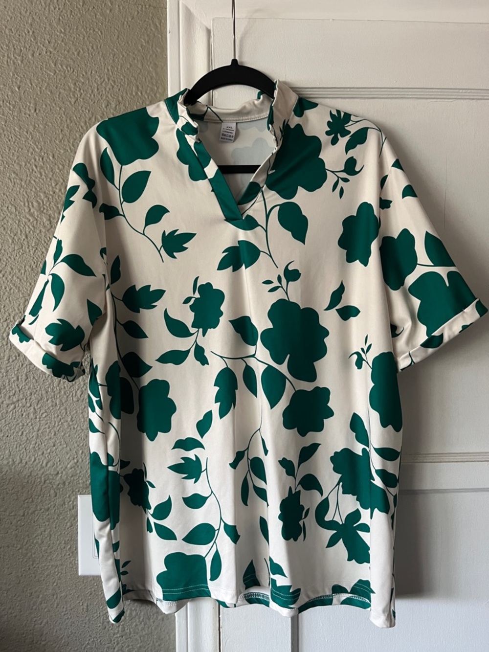 Women’s Cream Polo Top with Green Floral Print